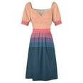 thumbnail image 4 of Coral blue Color blocks pattern Sleeveless Dress evening dress women Elegant gown, 4 of 6