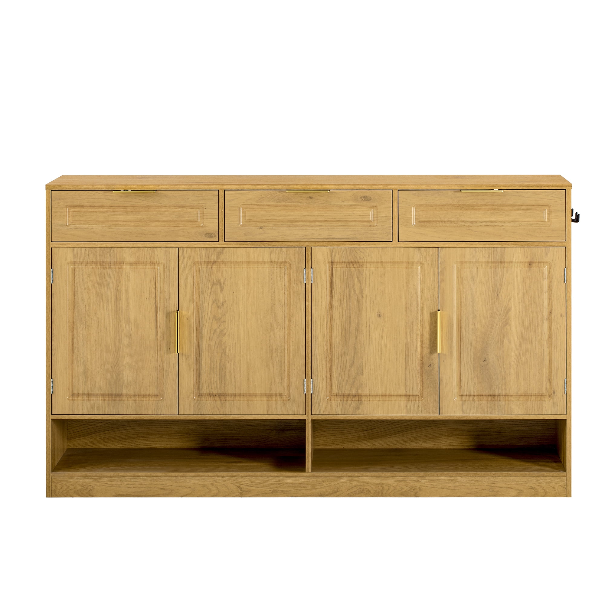 Farmhouse Sideboard with 3 Drawers & 4 Doors, 59.1" Storage Buffet with Adjustable Shelf and Open Storage Compartments, Suitable for Dining Room, Living Room, Entryway