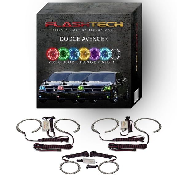 Flashtech RGB Color Changing LED Halo kit for 08-10 Dodge Avenger Headlight & Fog Lights
