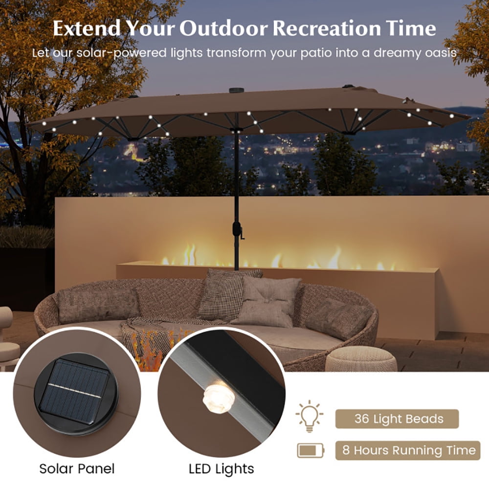 Aimee Lii 13FT Double-sided Patio Umbrella with Solar Lights for Garden Pool Backyard, Table Umbrella Outdoor Patio, Coffee
