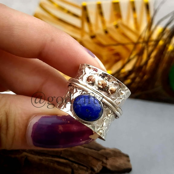 Lapis Lazuli Ring, Silver Spinner Ring, 925 Sterling Silver, Handmade Ring, Blue Gemstone Spinner Ring, Statement Band, Wedding Band Ring