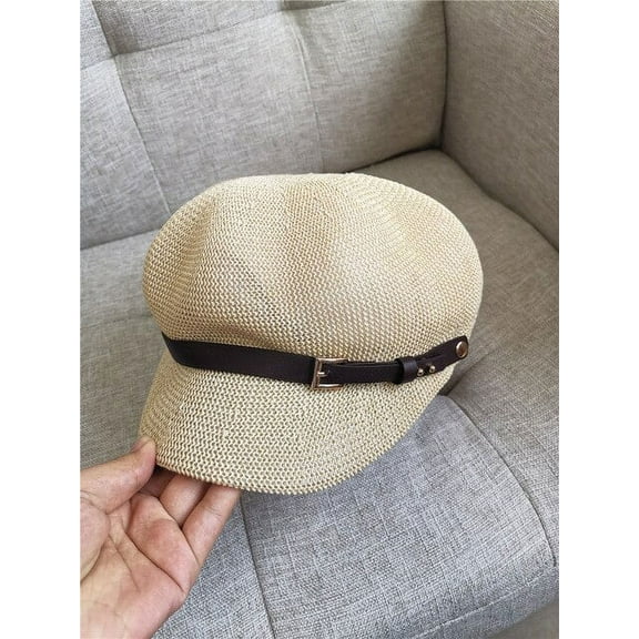CoCopeanut 2022 Octagonal Cap Straw Women Summer Thin Newsboy Cap Painter Adjustable Rope Knitted Beret Mesh Breathable Beach Straw Hat