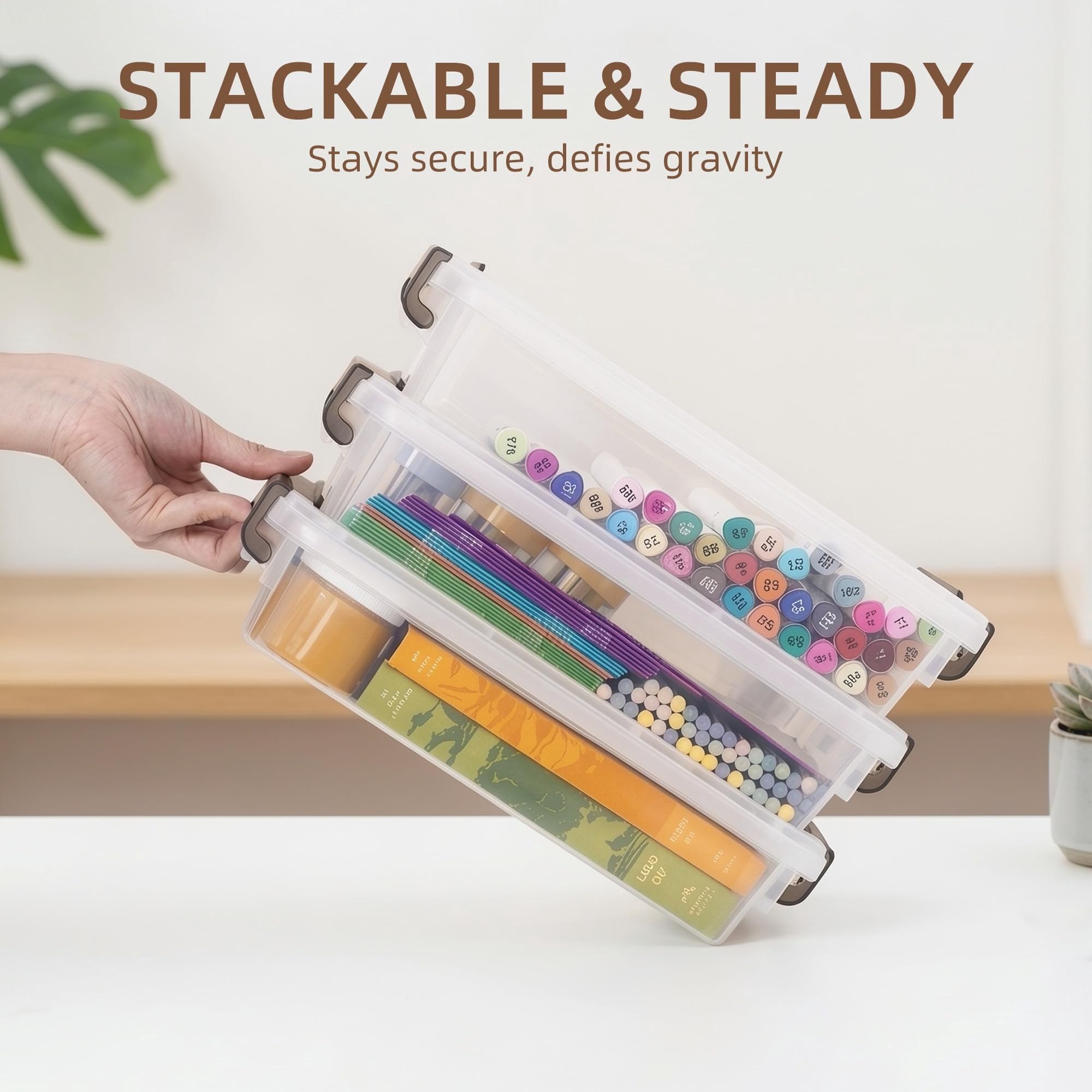 3 PCS Clear Plastic Storage Bins with Latching Lids Stackable Portable Organizers for Documents Photos Scrapbook B5 Paper Storage Containers