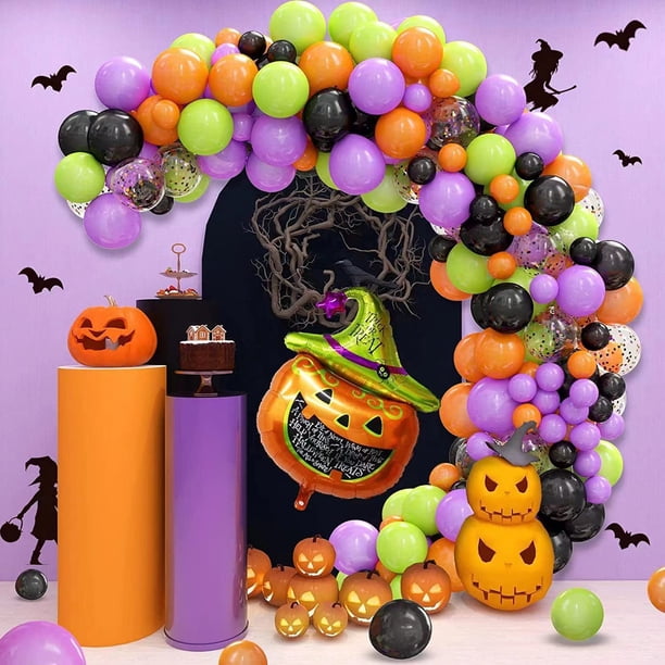 Juego de arco de globos para Halloween, decoración de fondo de fiesta, película de aluminio, conjunto de cadena de globos de látex, novedad de 233