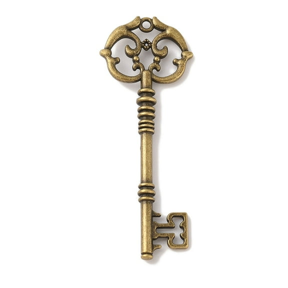 5pcs Skeleton Key Tibetan style Alloy Big Pendants Cadmium Free & Lead Free Antique Bronze 82x31x6mm Hole: 2mm