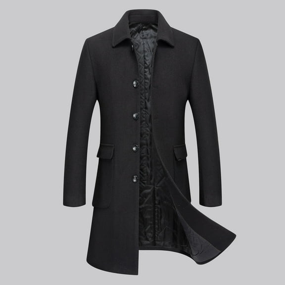 Mens Dress Coats for Winter,Business Casual Trench Coat,Big and Tall Overcoats Notch Collar Blazer Button Down Wool Long Outerwear