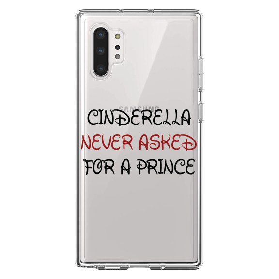 DistinctInk Clear Shockproof Hybrid Case for Galaxy Note 10 PLUS (6.8" Screen) - TPU Bumper Acrylic Back Tempered Glass Screen Protector - Cinderella Never Asked For a Prince