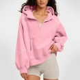thumbnail image 4 of Htigea Womens Half Zip Sweatshirts Long Sleeve Y2k Tops Thin Fleece Cropped Hoodies Casual Loose Sweatshirt with Pockets Pink S, 4 of 8