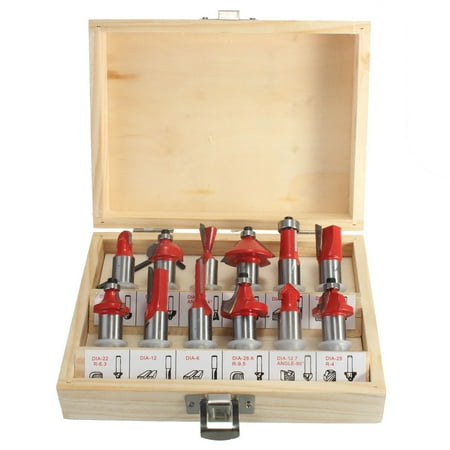 15 Pcs Carbide Router Bit - 12Pcs 1/2'' or 1/4'' ProShank Tungsten Carbide Router Bit Cutter Set & Wood Case,1/2'' color