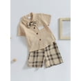 thumbnail image 3 of CIYCuIT Toddler Kids Boys Summer Gentleman Outfits Short Sleeve Button Shirt + Plaid Shorts + Bowtie 3Pcs 18M 24M 3T 4T 5T 6T Little Boys Casual Short Pants Sets, 3 of 9
