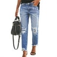 thumbnail image 4 of AWXNJUX Jeans for Women Women Distressed Hem Washed Boyfriend Jeans Straight Leg Denim Pants Jeans Women's Jeans Women Jeans High Waisted(Light Blue,L), 4 of 6