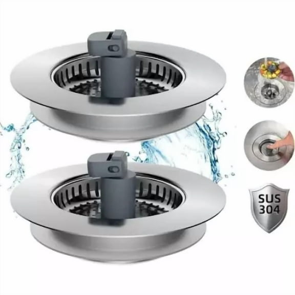 2 Count Hibbent Upgraded 3 In 1 Kitchen Sink Drain Strainer And Stopper Combo