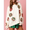 thumbnail image 3 of FEORJGP Women’s Christmas Sweatshirts Long Sleeve Pullovers Sparkle Ball Print Jumpers Crew Neck Oversized Tops Loose Casual Spring Fall Clothes, 3 of 9