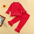 thumbnail image 4 of Xingqing 2PCS Infant Toddler Baby Girls Pajamas Long Sleeve Solid Color Lapel Ruffle Buttons Tops Pants, 4 of 8