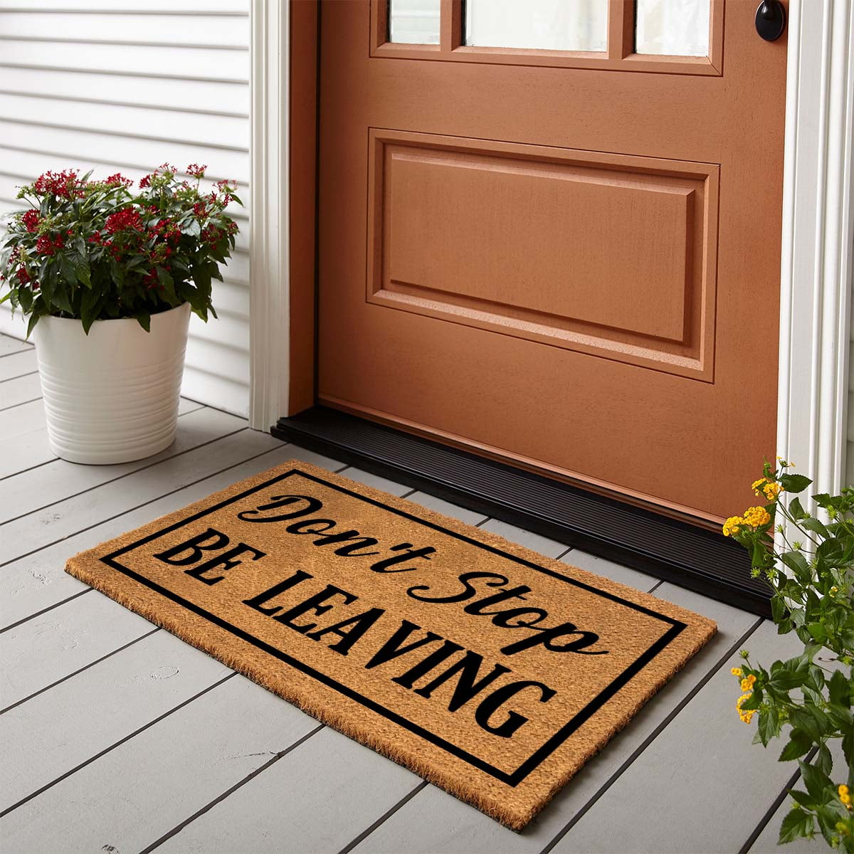 Funny Coir Doormat Don't Stop Be Leaving Front Door Mat Entryway Outdoor Mat with Heavy Duty Front Porch Welcome Mats Entry Natural Coconut Brown Mat 23.6 x 15.7 Inch
