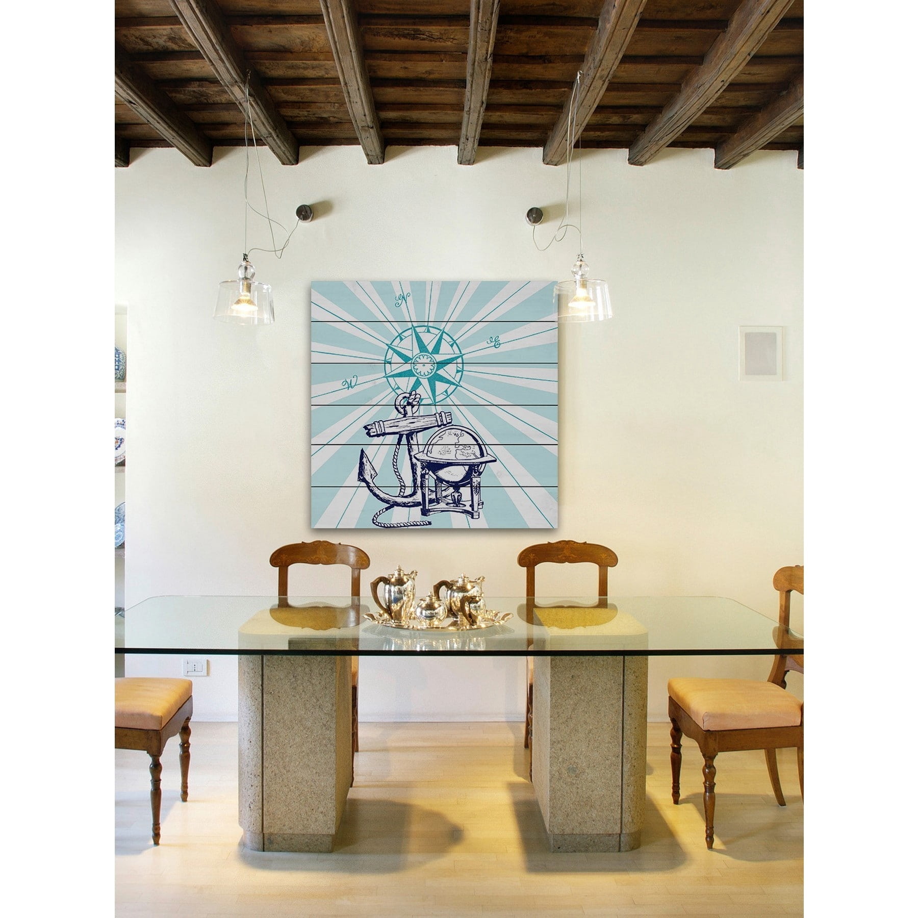 Marmont Hill "Compass Rose" Painting Print on White Wood