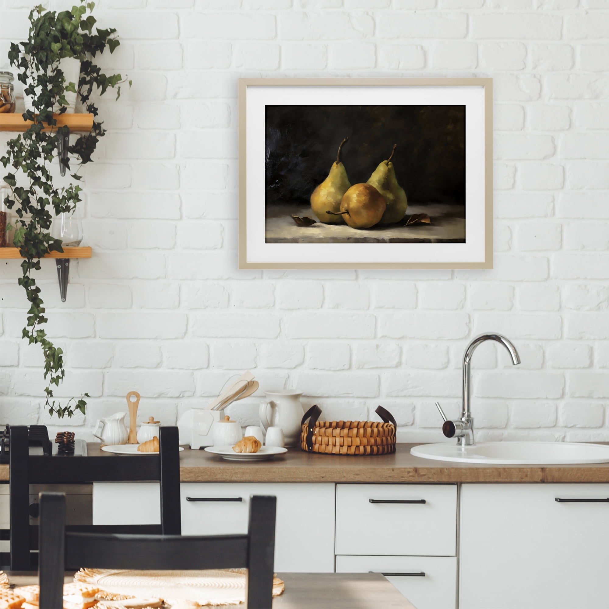 Stupell Industries Three Pears on Marble Birch Framed Print Under Glass, design by Creative Studio