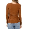 thumbnail image 4 of MODA NOVA Junior's Ruched Stretchy Crew Neck Slim Fit Basic Tops Brown S, 4 of 7