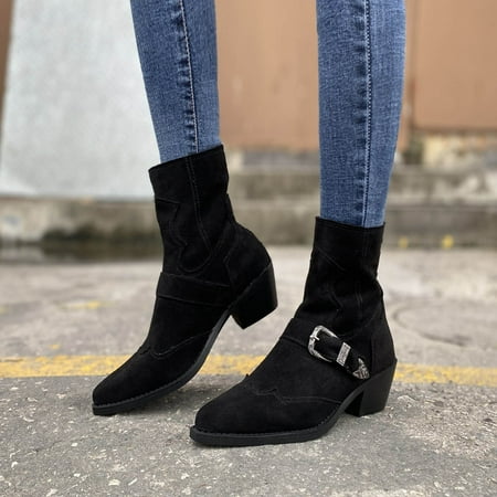 

Women Flock Boots Flat Low Zipper Middle Tube Boots Casual Shoes Boots