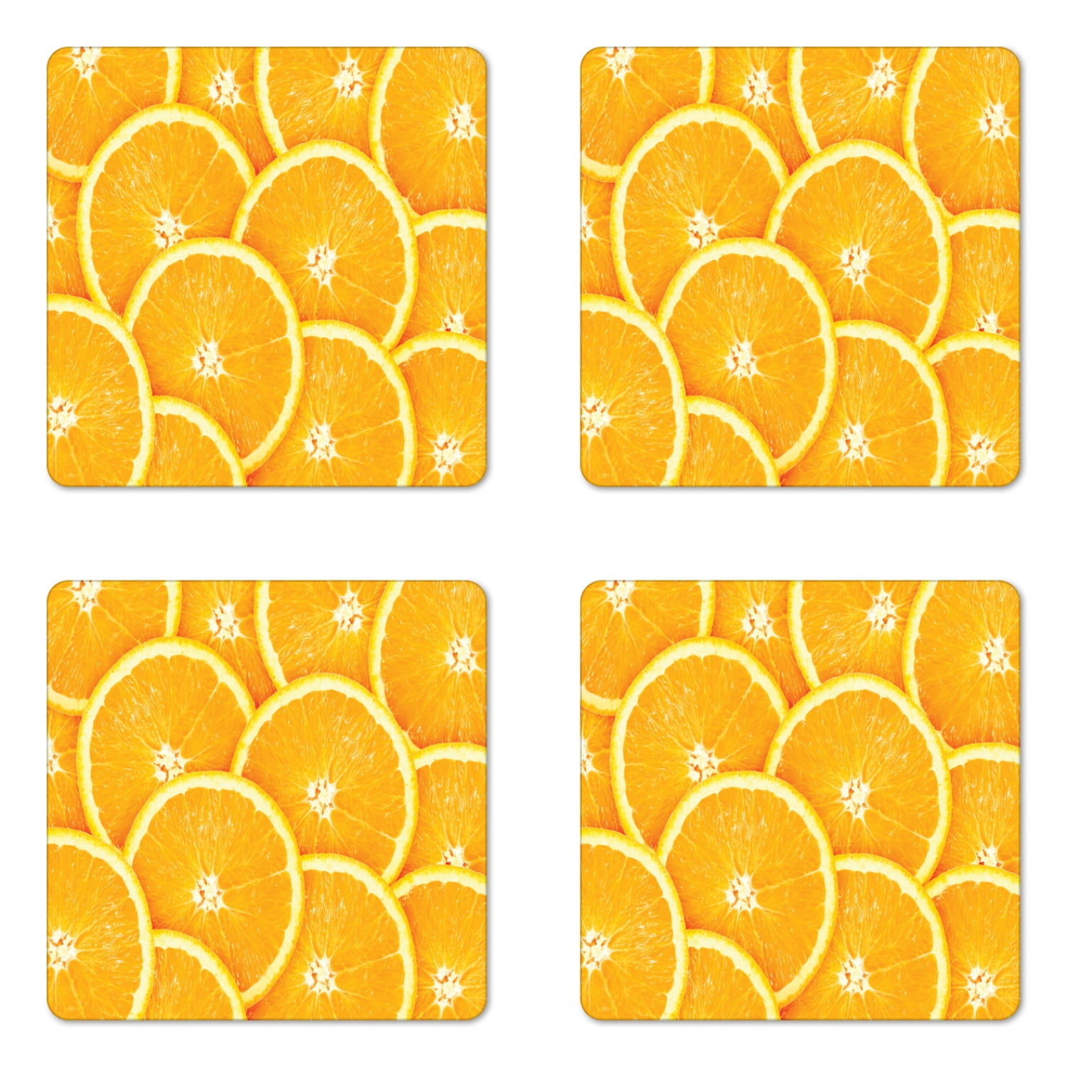 Orange Coaster Set of 4, Realistic Citrus Fruit of Orange Slices Close