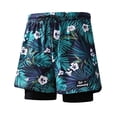 thumbnail image 4 of Mens 2 in 1 Swim Trunks with Compression Liner Summer Printed Quickly Dry Swim Short Swimsuit Bathing Suit Beach Shorts (2XL, Green), 4 of 6