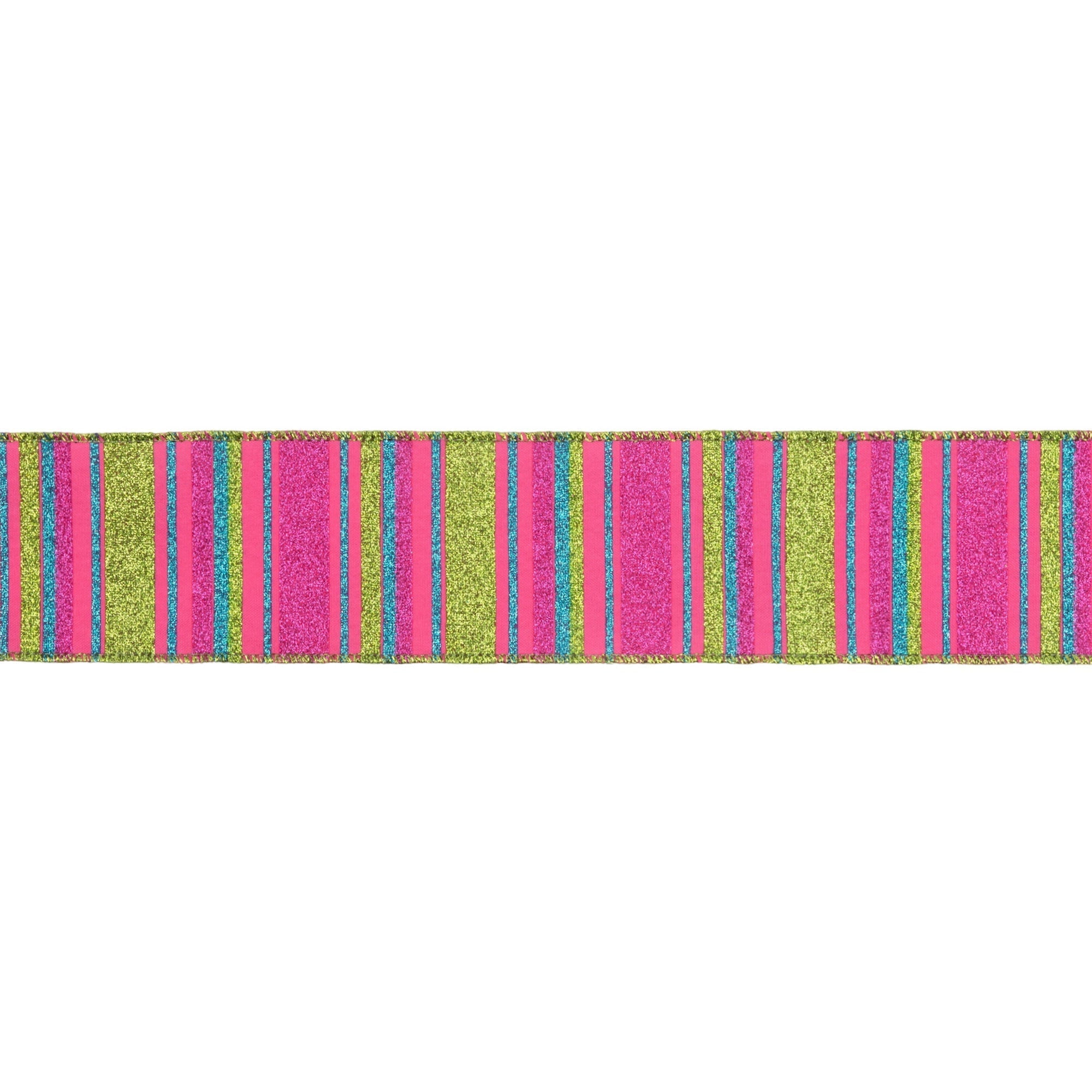 LaRibbons 2 1/2" Wired Ribbon, Multi Colored Stripes on Hot Pink, 10 Yard Roll