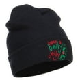 thumbnail image 4 of Have a Holly Jolly Embroidered Long Beanie - Navy OSFM, 4 of 5