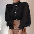 thumbnail image 4 of Women Elegant Lace Trim Shirts Casual Victorian Blouse Long Sleeve Button Down Tops Black L, 4 of 8