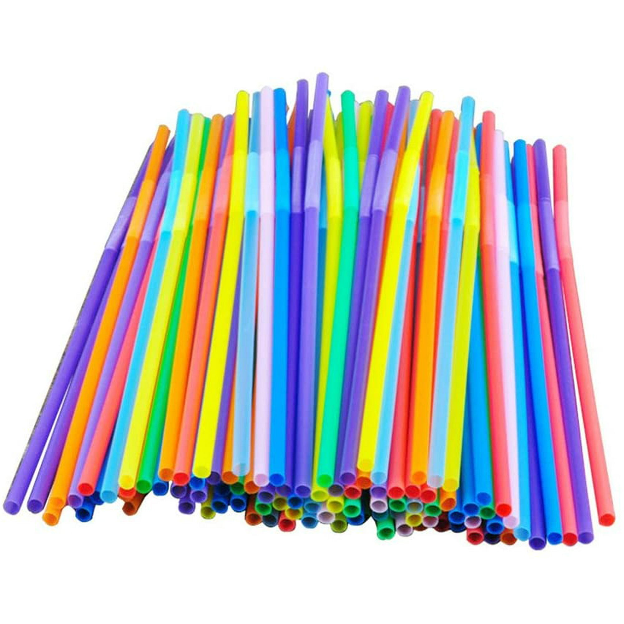 100 pailles en plastique flexibles colorées, pailles jetables, 10