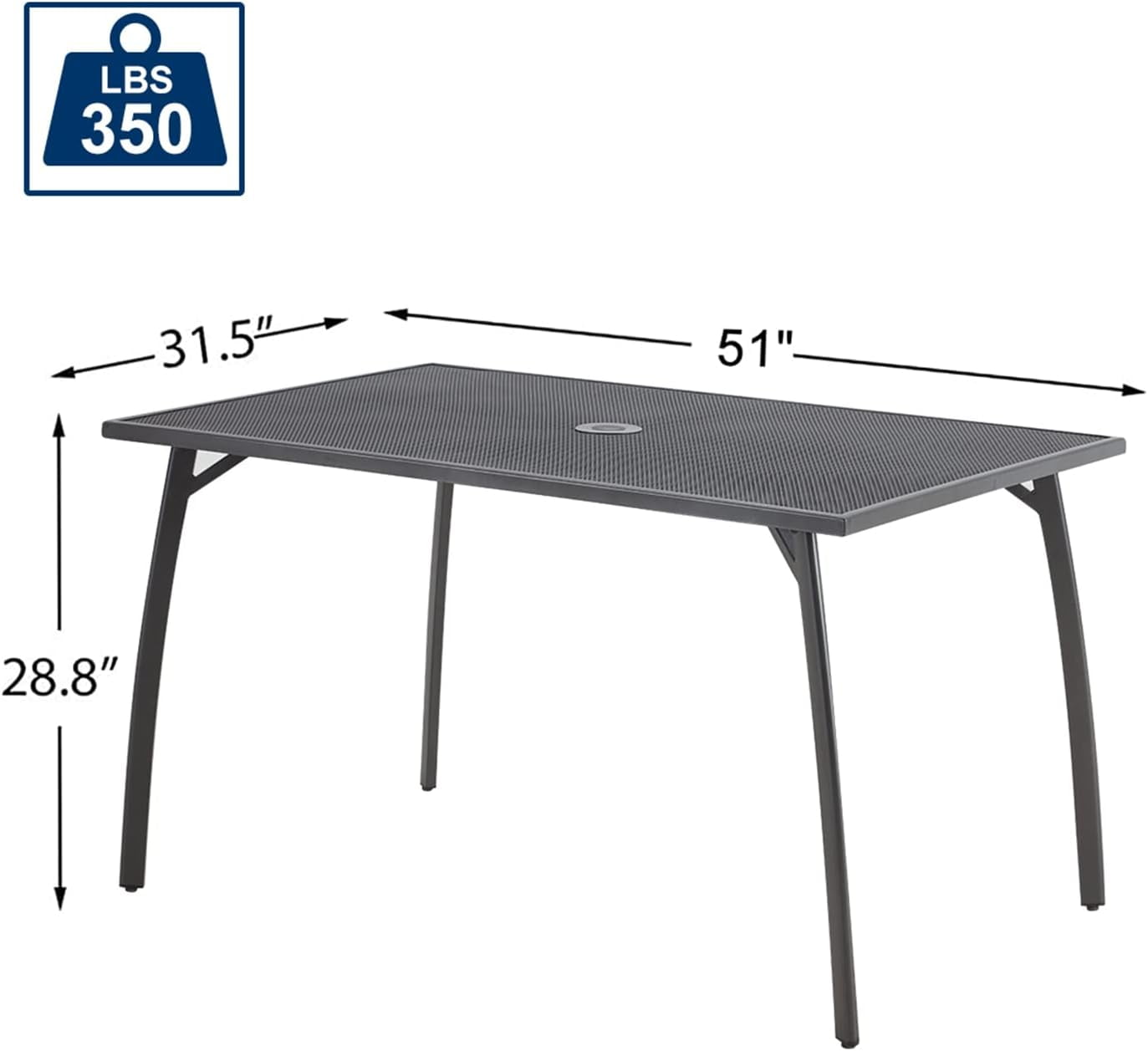 AECOJOY 51"x31" Rectangular Outdoor Dining Table, Metal Patio Table with Umbrella Hole-Black