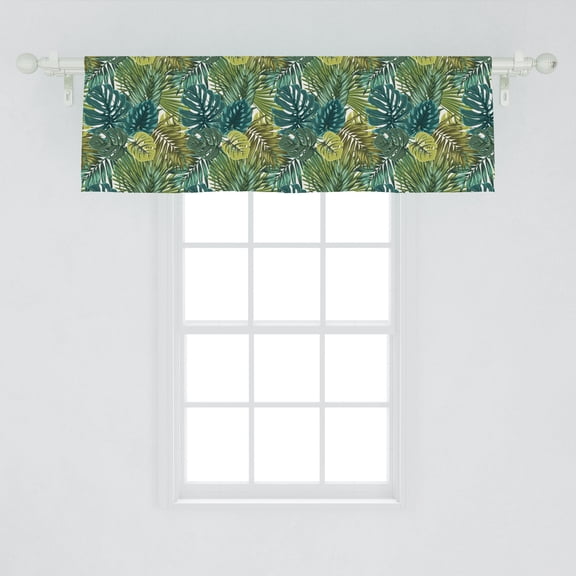 Ambesonne Leaves Window Valance, Rainforest Palm and Monstera, 54" X 18", Olive Green Dark Teal