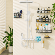 Shower Caddy - Adhesive Shower Organizer, Hanging Suction Black Shower Shelves Rack, Inside Shower Rack Holder, Bathroom Decor Organization Storage Accessories, Home Essentials Gadgets