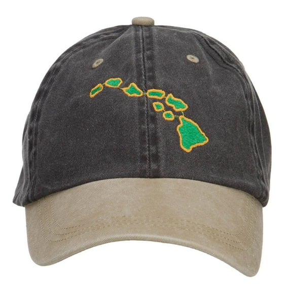 Hawaii Map Embroidered Washed Two Tone Cap - Khaki Black OSFM