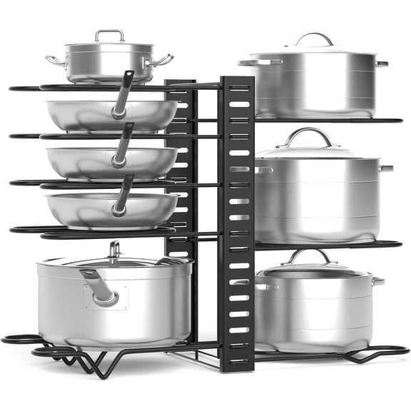 Pan Organizer Rack for Cabinet Pot Rack with 3 DIY Methods 8 Tiers Adjustable Pots and Pans Organizer under Cabinet for Kitchen Counter