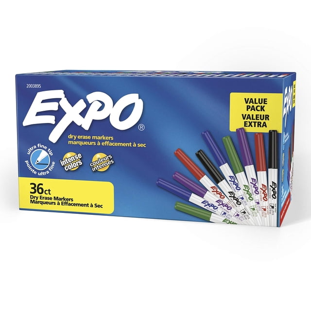 Marcadores de borrado en seco EXPO, punta ultrafina, bajo olor, 36 unidades