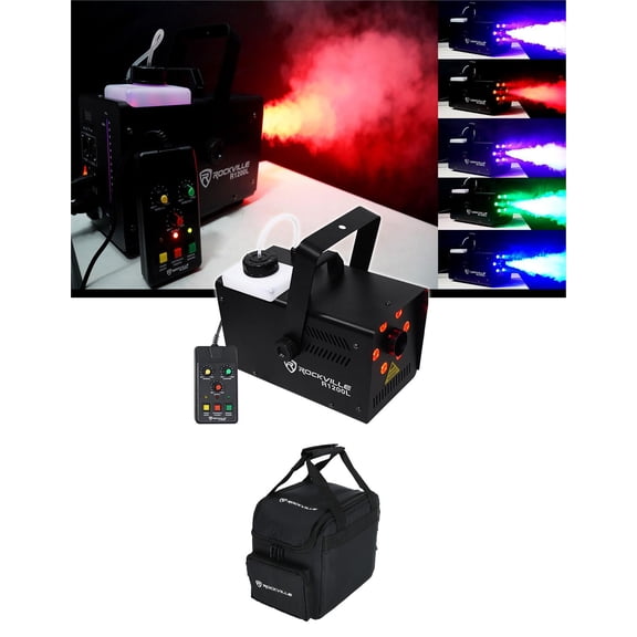 Rockville R1200L Fog/Smoke Machine w LED Lights/Strobe, DMX 2 Remotes Carry Bag