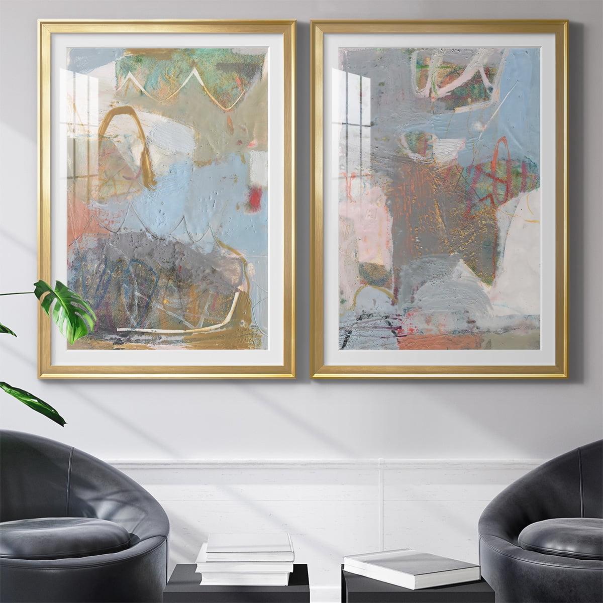Wexford Home Minim I Premium Framed Print, 30.5" x 42.5" - Ready to Hang, Gold (Set of 2)