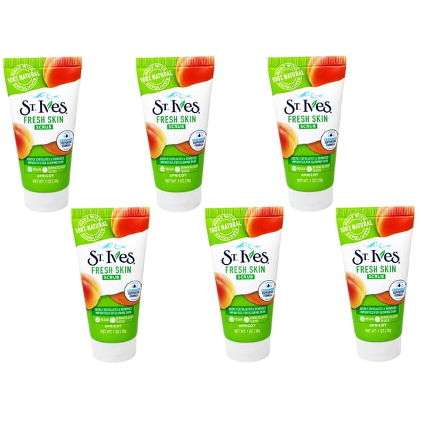 St. Ives Fresh Skin Scrub, exfoliante profundo para una piel limpia y radiante, albaricoque, 1 oz - Paquete de 6