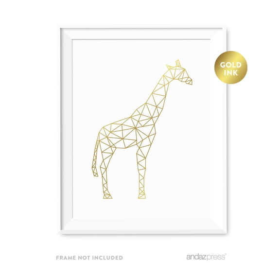 Giraffe Geometric Animal Origami Wall Art Metallic Gold Ink Print