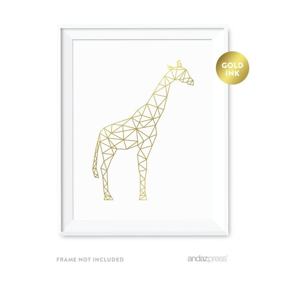 Giraffe Geometric Animal Origami Wall Art Metallic Gold Ink Print