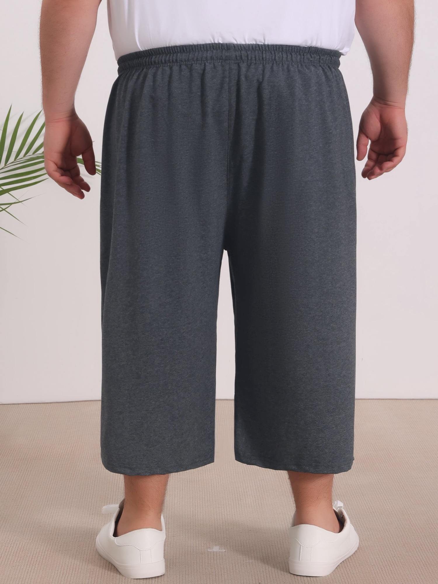 DARING DIVA Men's Zipper Pockets Stretch Drawstring Sport Big Tall Capri Pants 4XL Gray