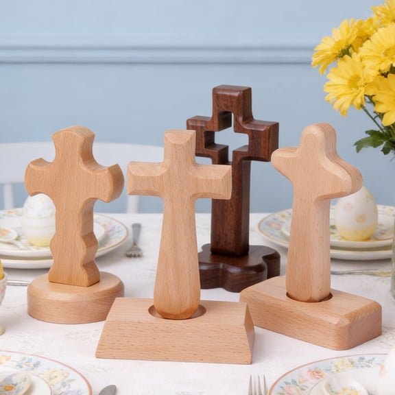 Dserhfy Standing Wooden Crucifix Statue Tabletop Religious Figurine Spiritual Christian Gift for Church Home Office Table Decor