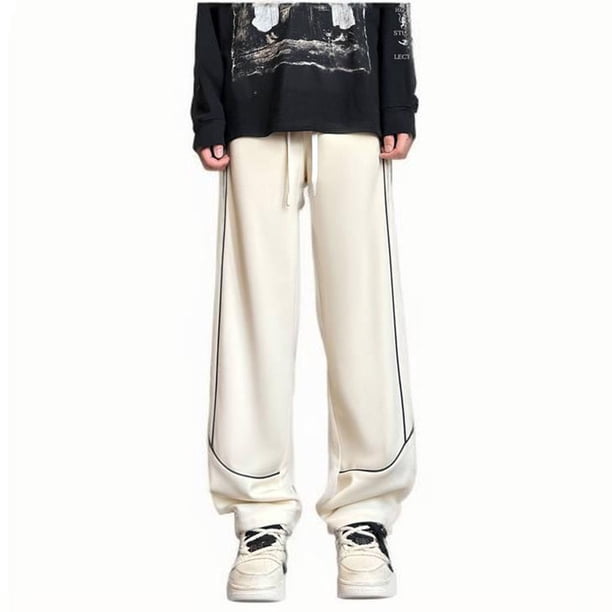 Puntoco Pantalones con bolsillos y cordón de rayas de color liso para hombre