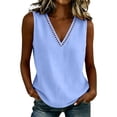 thumbnail image 5 of TGSLY Women's Eyelet Lace Trim V Neck Tank Tops Breathable Soft Cotton Linen Solid Color Vest Loose Fit Dressy Casual Curved Hem Sleeveless Shirts S, 5 of 8