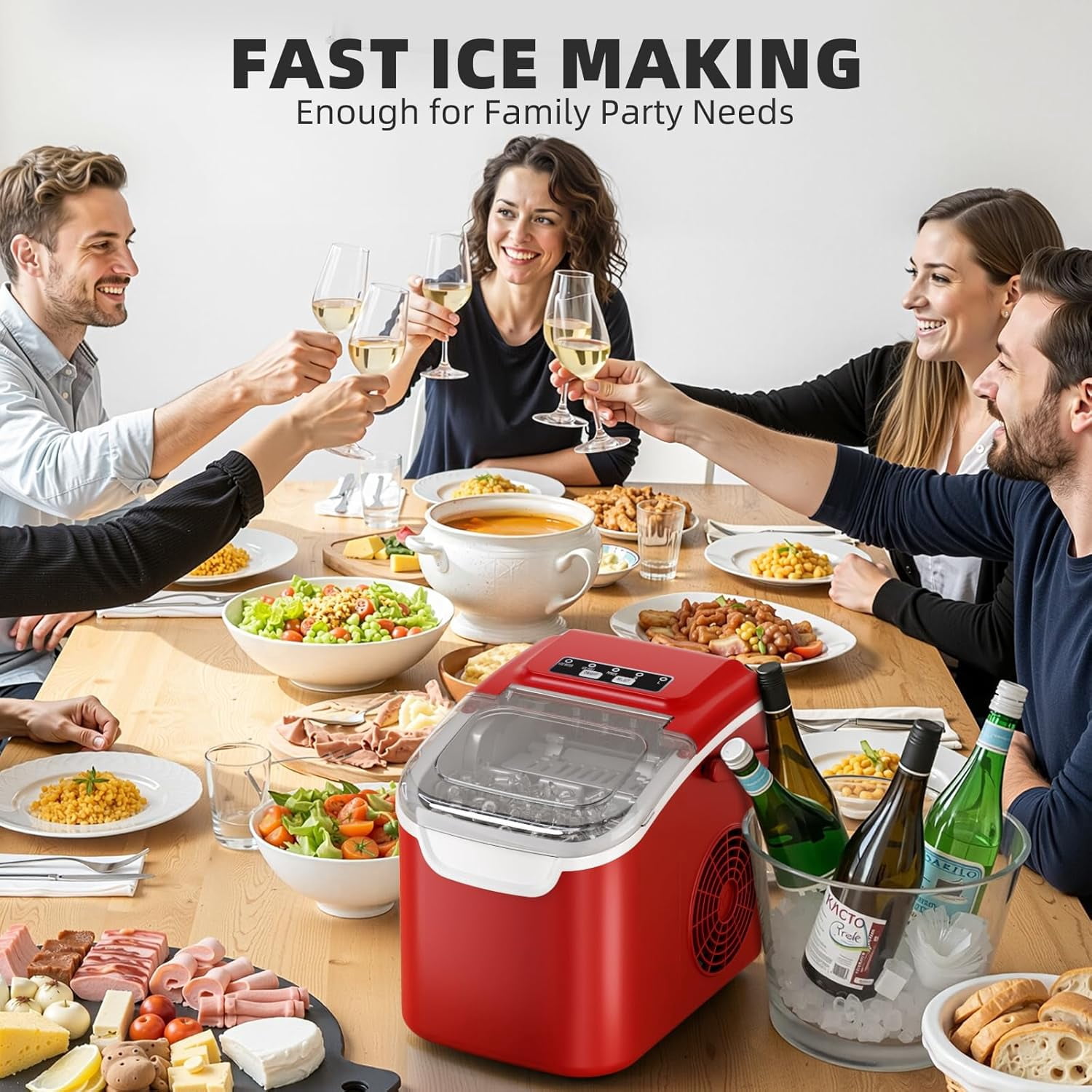 WAA 26.5 lbs/Day Countertop Ice Maker,9 Pcs in 6 Mins Portable Compact Ice Machine,Self-Cleaning Electric Ice Maker with Handle for Kitchen,Office,Home Bar,Party & RV