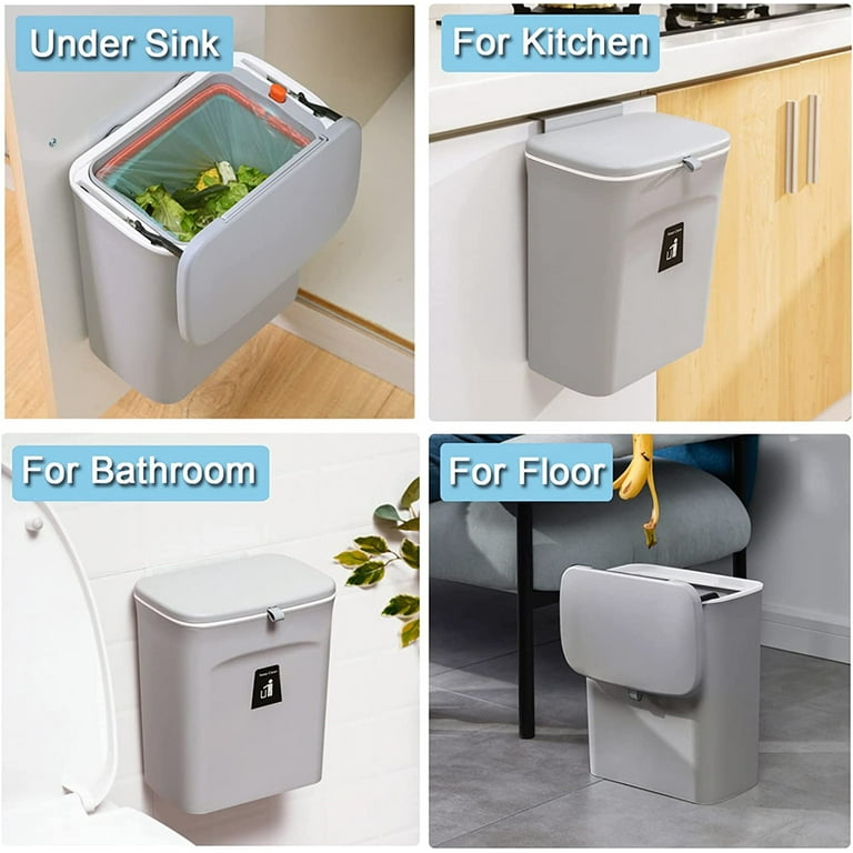 Upgraded Kitchen Trash Bin for Counter Top or Under Sink Hanging Garbage  Can with Lid for Cupboard Bathroom Bedroom Storage Bins