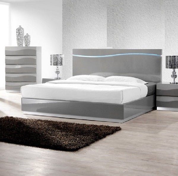 Gray Contemporary Lacquer Bedroom, California King Size Bed Size
