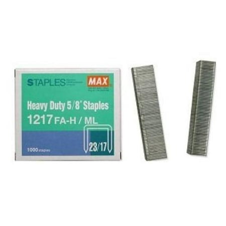 Max Flat Clinch Electronic Cartridge - Flat Clinch Heavy-Duty Staples for MXBHD12F Stapler, 0.625-Inch Leg Length, 1000 per Box (1217FA-H), Heavy-duty chisel point staples. By Max
