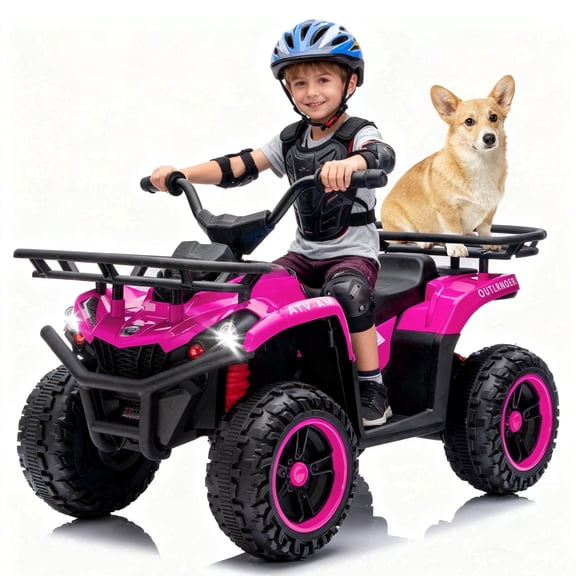 24V Ride on Car, Kids ATV Quad with Bluetooth Music w/Storage Racs, Anti-Slip Tires, 160W Motors, Crash Bars, Power Display, LED Lights & Bluetooth, 24 Volt Ride on Toys for Toddlers Ages 3 , Pink