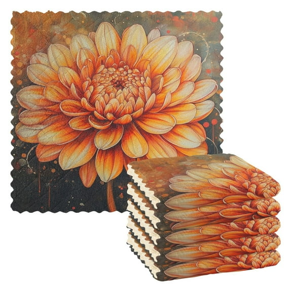 6 Pieces of Kitchen Towels 11x11Inch Kitchen Dish Cloths Kitchen Dish Towels Reuseable Cleaning Cloths A Chrysanthemum